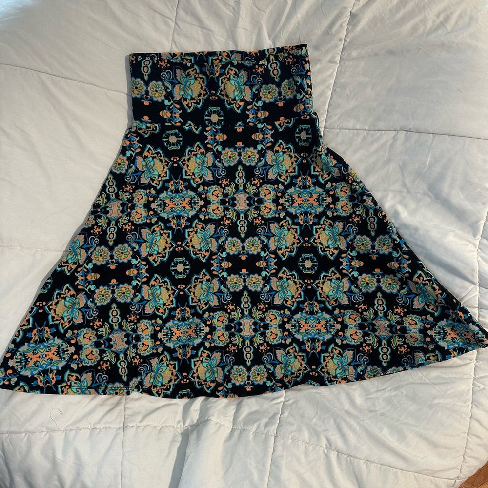 LuLaRoe A-Line Skirt with Blue and Orange Pattern
